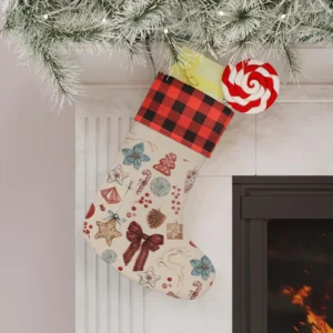 rustic christmas stocking: buffalo plaid cuff, vintage holiday decor
