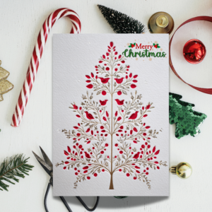 merry christmas card printable | red bird tree holiday art | instant download